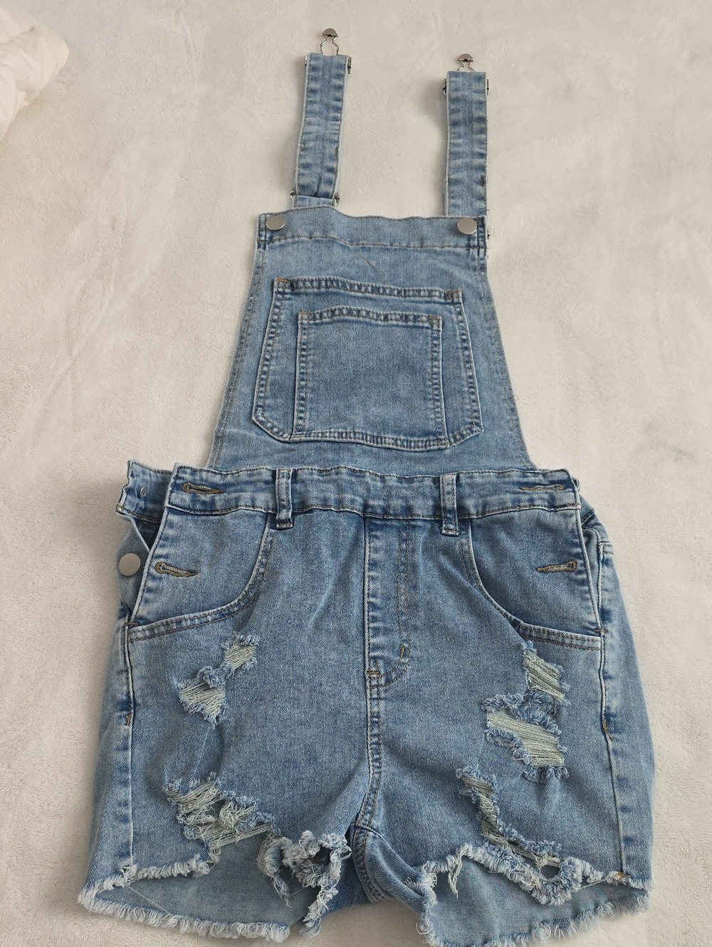 SHEIN Light Blue Distressed Denim Short Overalls